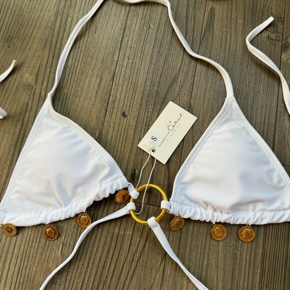 OUTCAST CLOTHING WHITE GOLD COIN FESTIVAL BACHELORETTE BIKINI WRAP TOP - SMALL - Picture 1 of 5